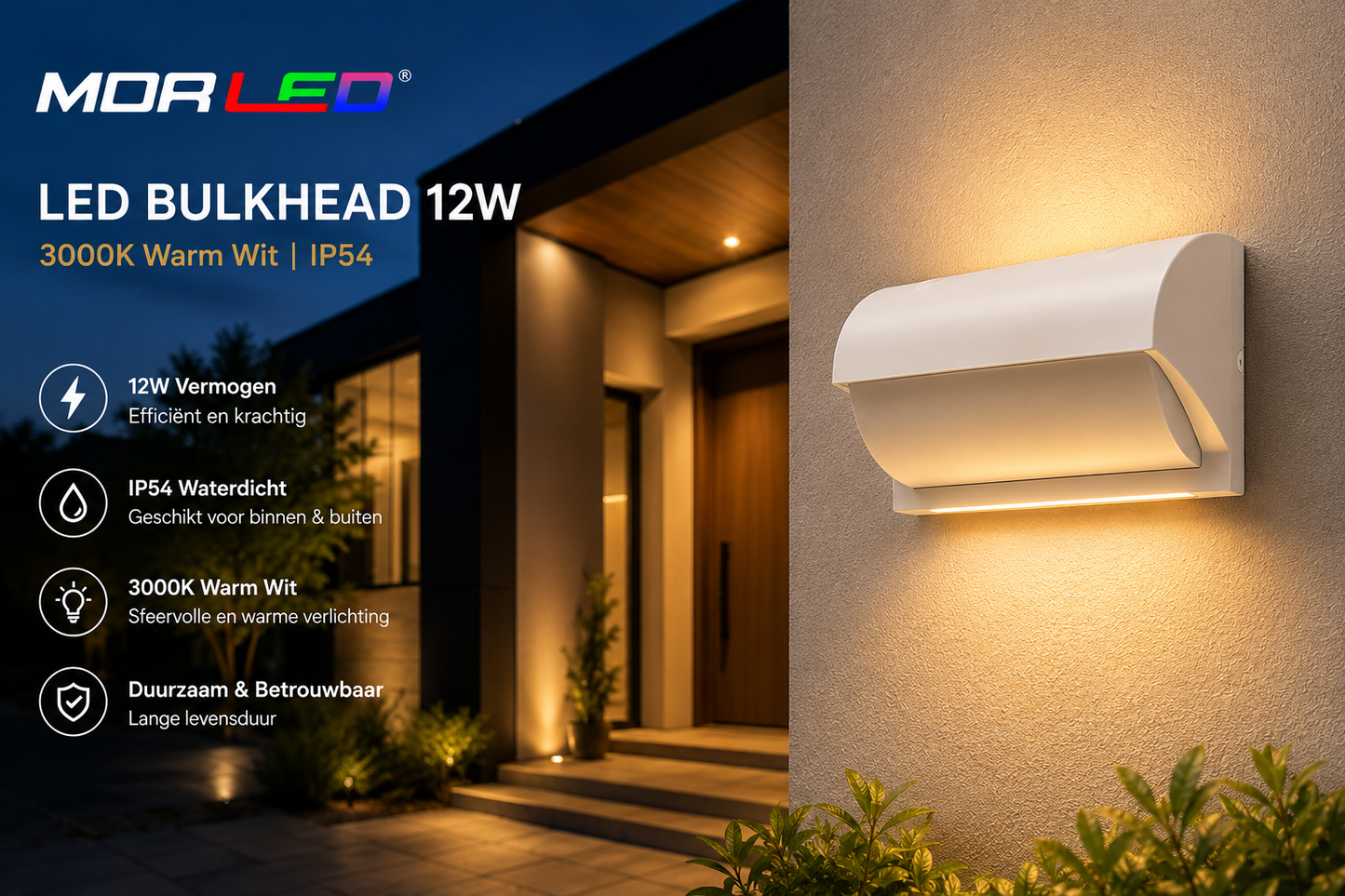 MDRLED® LED Bulkhead 12W Wit | IP54 Portieklamp