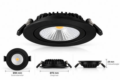 LED inbouwspot | 5W | 2200K | Mat zwart | IP42 | 10 stuks