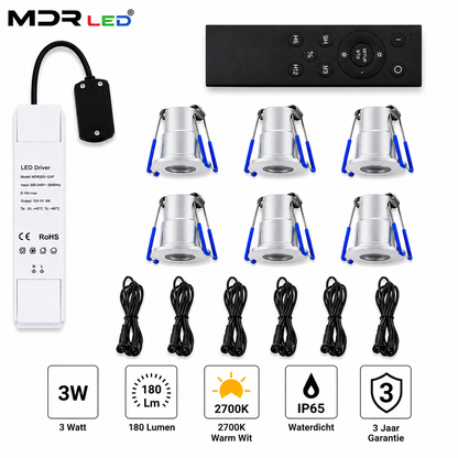 MDRLED® LED Inbouwspot Set 6 Stuks | 3W | 2700K | IP65