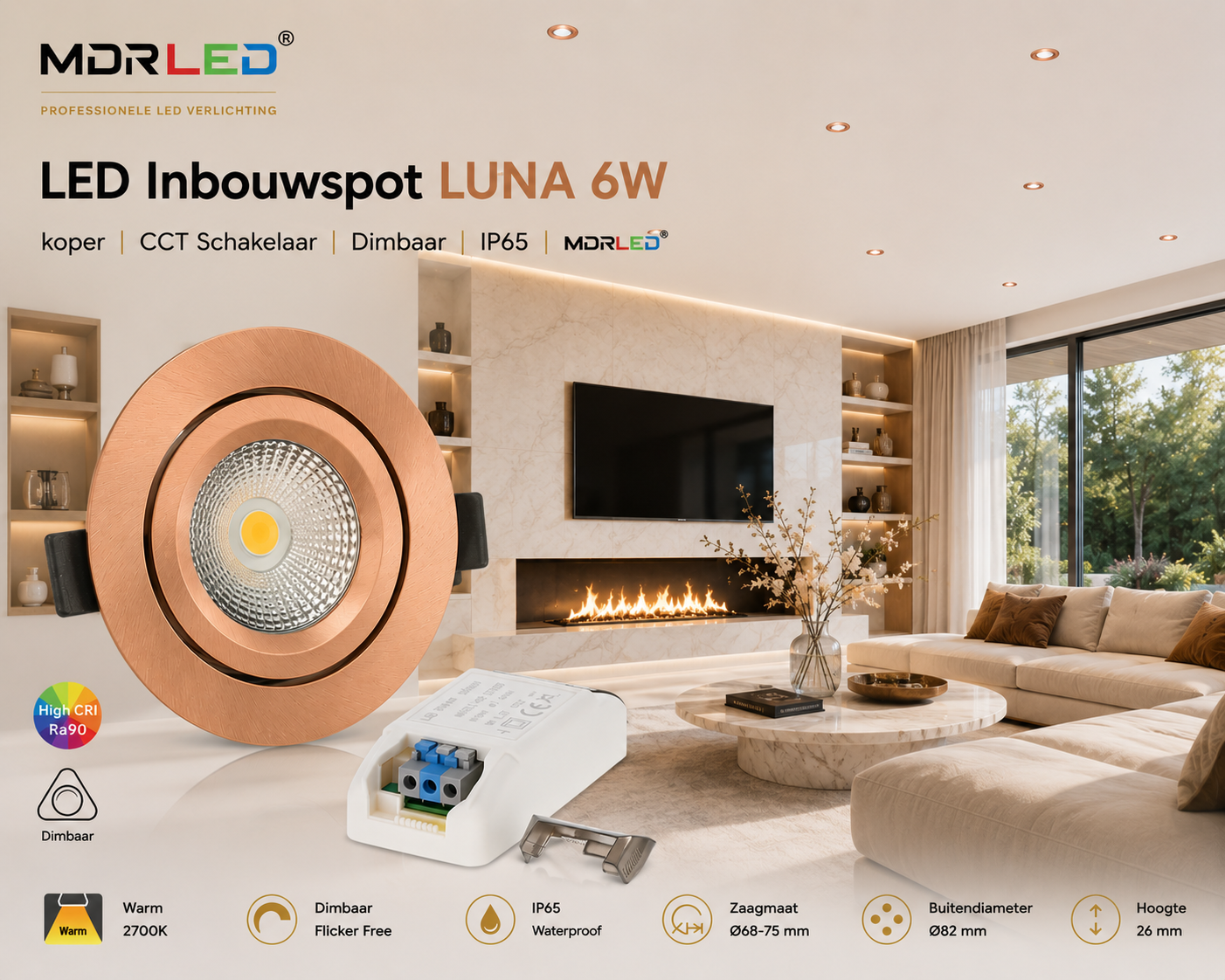 Oprawa punktowa LED SLIM-FIT 5W, ściemniana, miedziana, 2700K/3000K, MDR LED®