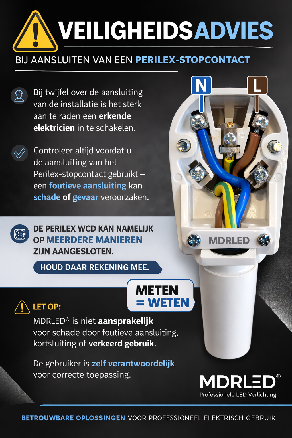 Wtyczka adaptera Perilex czarna długość 0,5 do 10 metrów, do 16A 230V Contra MDR LED®