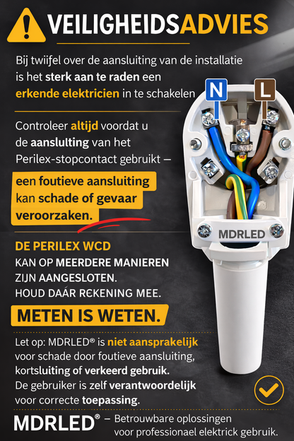 MDRLED® Perilex Verloopkabel – 3680 watt Naar 16A 230V – Neopreen – Zwart