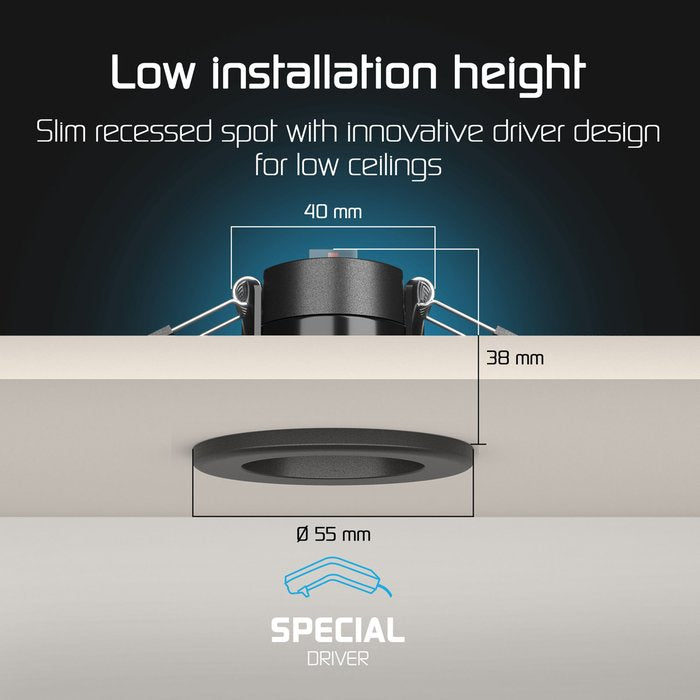 LED Inbouwspot Mimi 4W | MDRLED® | Zwart | Dimbaar | IP65 | CCT-schakelaar Actie