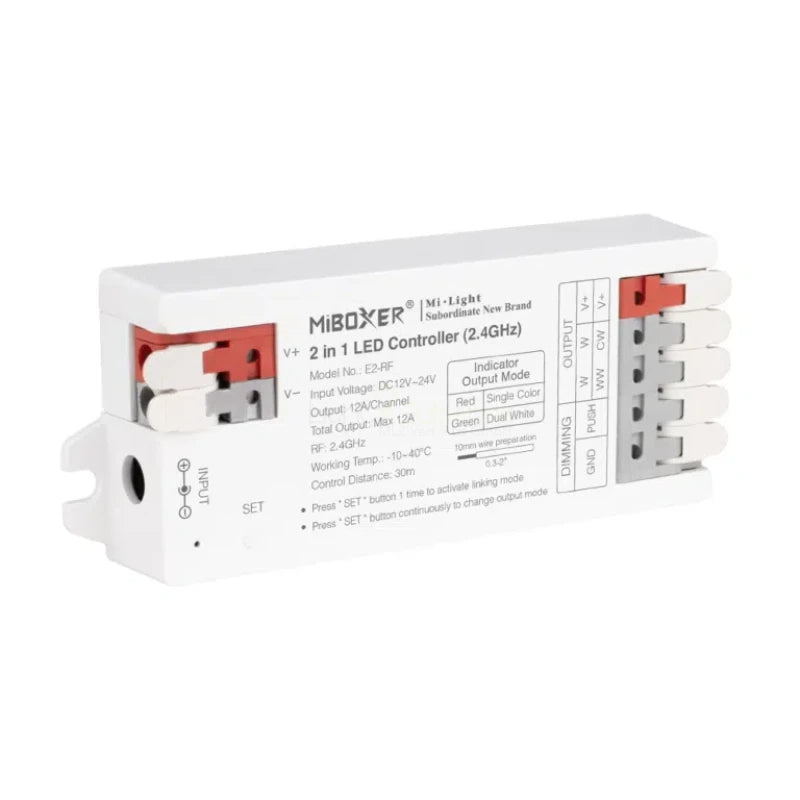 MiBoxer LED controller 2,4GHz 2 in1 enkele kleur dubbel wit 12 24V-bediening E2-RF MDRLED®