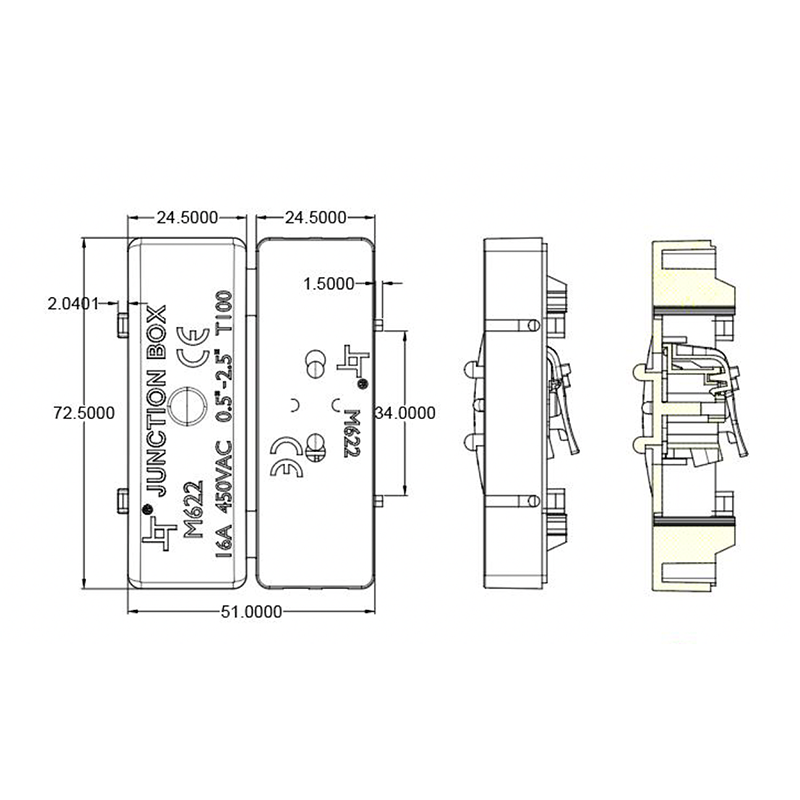 Kabeldoos met Connector 2-Aderig – Schroefloos – 16A 450V – Zwart