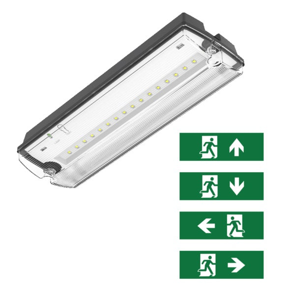 PEROLEDPARTERS® PROFFESIONELE  NOODVERLICHTING 6W  IP65 ZWART (INCLUSIEF PICTOGRAMMEN)