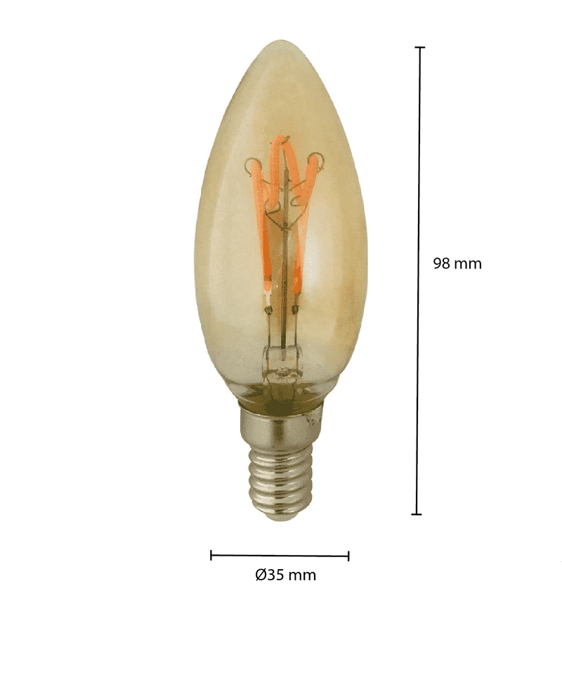 LED Filament E14 Kaarslamp - Dimbaar, Amberkleurig, 4W, 2200K incl. btw