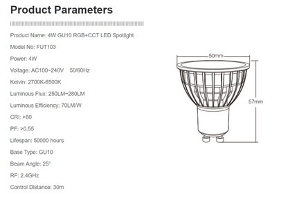 Mi-Light GU10 RGB+CCT 4W MDRLED