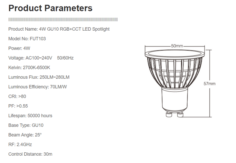 Mi-Light GU10 RGB+CCT 4W MDRLED